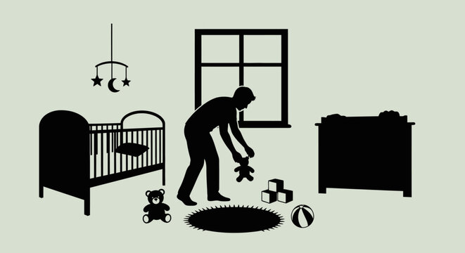 Man playing with baby toys.