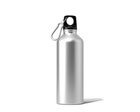 Aluminum Sport Water Bottle Isolated On Transparent Background, PNG, Prepared For Mockup, 3D Render.	