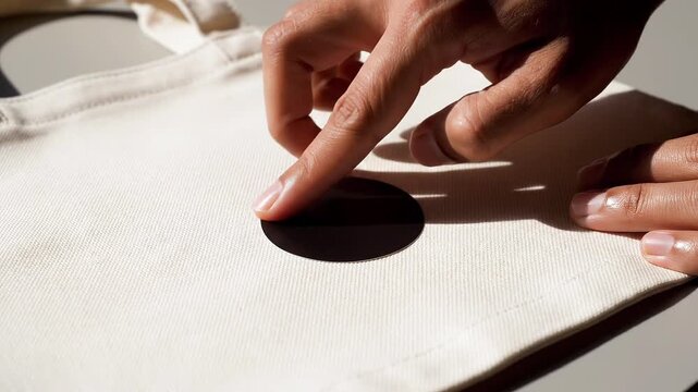 Finger pressing on a black button with a white background and a laptop in the background featuring technology, digital, interface