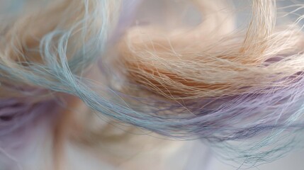 Fototapeta premium Close-up of a hair texture. the hair appears to be flowing in different directions, creating a sense of movement and energy. the colors of the hair are pastel, with shades of blue, pink, and purple.