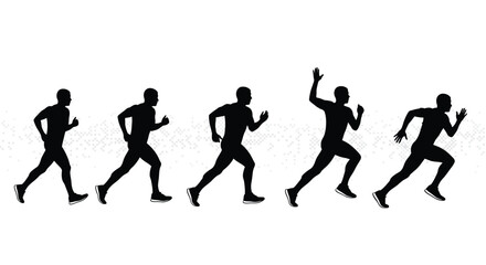 Fototapeta premium A sequence of silhouettes depicts a man progressing through stages of running from start to finish