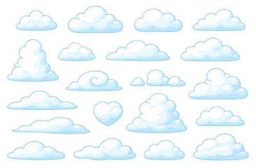 Obraz premium Colorful cartoon cloud shapes collection. Set of soft sky elements for children illustration, games, apps, education projects