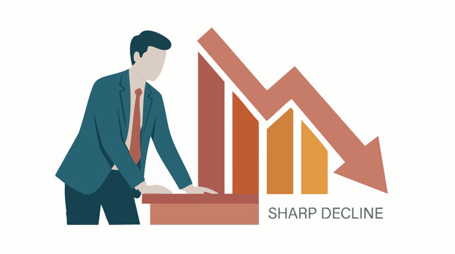 Businessman observing sharp decline in financial chart, economic crisis concept.