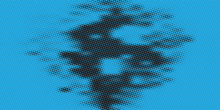 Blue halftone background. Digital gradient. Abstract backdrop with circles, point, dots. Dotted pattern. Futuristic panel Vector illustration