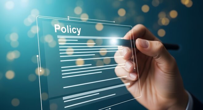 Policy implementation compliance hand writing on digital policy document