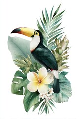 Obraz premium Tropical toucan amidst lush foliage.