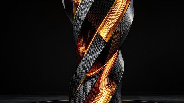 Abstract 3d fractal wave vector illustration featuring glowing red and orange fire flames with smoke curves and motion energy ribbon shapes on a black textured background for artistic wallpaper decora