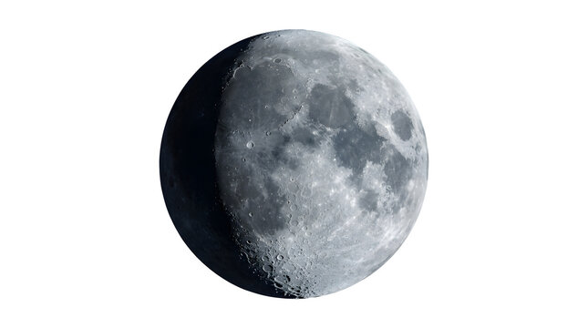 Waxing gibbous moon in space with craters and gray surface texture