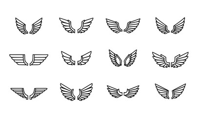 Minimal angel wings flat vector icon set feather symbol illustration © MstLiza
