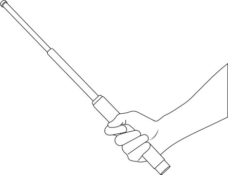 Illustration drawing of a man's hand holding a police baton side view. Police night stick vector illustration. 