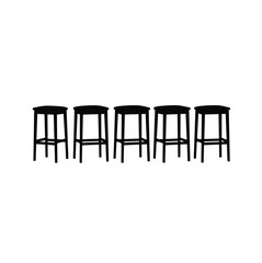 Fototapeta premium Five black bar stools are lined up in a simple silhouette