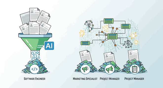 Conceptual illustration of artificial intelligence streamlining software engineering and project management workflows.
