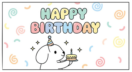 Fototapeta premium Birthday dog, cartoon animal, happy birthday greeting, vector illustration, party celebration