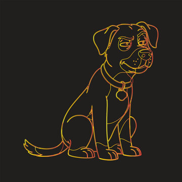 Stunning neon style line art of a cool, smug dog sitting confidently.