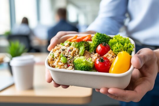 Healthy Packed Lunch in Clean Containers for Office Meal with Fresh Ingredients