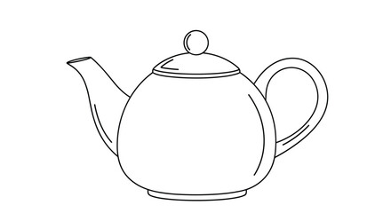 Fototapeta premium Simple and clean outline of a classic ceramic teapot with a round body, curved handle, and a matching lid shown in a minimalist vector style.