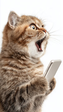 Smartphone shocked meme cat white background  cat-meme_1449sp