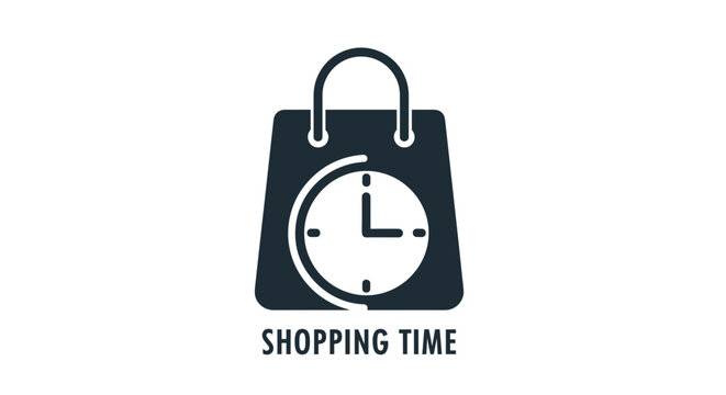 Shopping Time Icon With Clock.