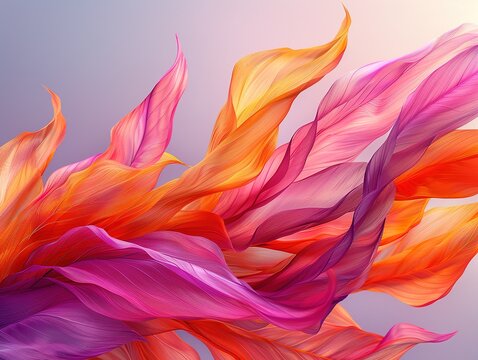 A vibrant abstract art piece featuring colorful flowing fabric petals