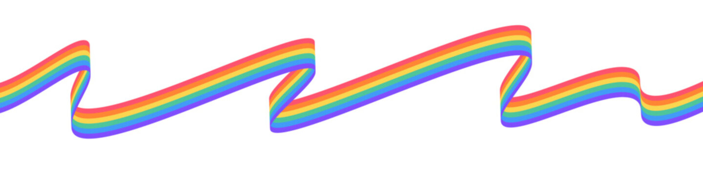 Colorful rainbow ribbon in smooth flowing wave isolated on transparent background, symbol of LGBT pride and diversity. Design for Pride Month banners, posters, social media and inclusive branding