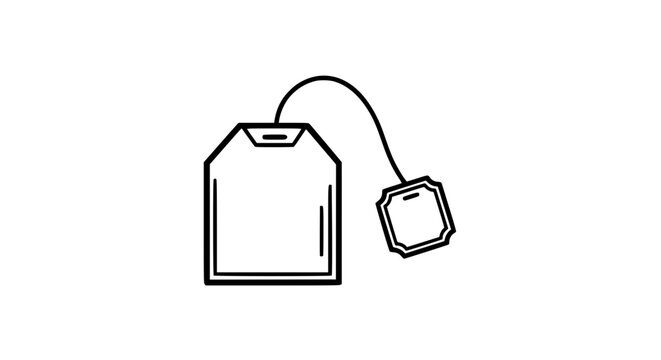 Tea bag vector isolated, rectangular sachet with string and blank label, hot beverage concept, clean design, scalable illustration
