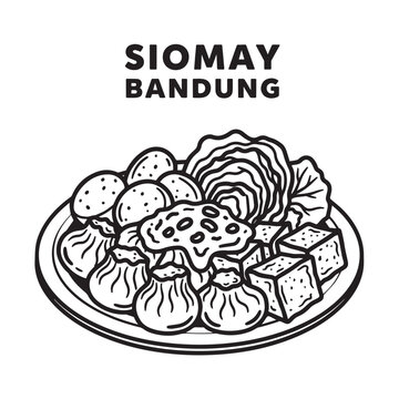 Siomay Bandung Dish Illustration Black and White Food