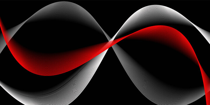 Neon flowing wavy lines on black background. Abstract sound wave design for ai concept, equalizer, audio record, voice assistant. Blue, pink orange gradient curve stripes. Vector wallpaper