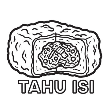 Tahu Isi Food Illustration in Black and White