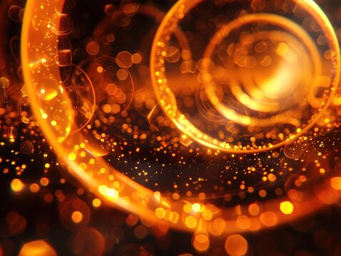 A vibrant and dynamic abstract image of swirling golden lights and bokeh effects