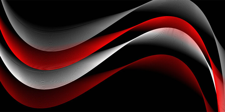 Neon flowing wavy lines on black background. Abstract sound wave design for ai concept, equalizer, audio record, voice assistant. Blue, pink orange gradient curve stripes. Vector wallpaper