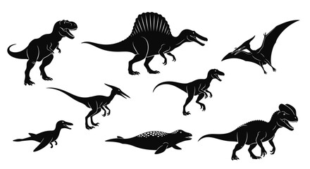 Prehistoric Predator Dinosaur Silhouette Collection Vector Illustration with TRex and Spinosaurus © Fajar