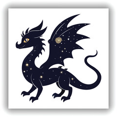 Fototapeta premium Celestial Green Dragon Illustration with Stars and Moon