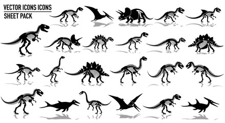 Ancient Dinosaur Fossil Skeleton and Reptile Silhouette Vector Icon Illustration Pack © Fajar
