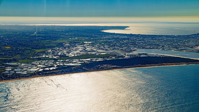 Morbihan Gulf from sky in french brittany between quiberon and atlantic ocean