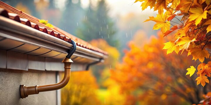 Autumnal Rainfall Drains Gracefully Through Copper Gutter System on a House with a Tile Roof