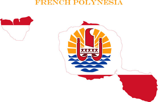 French Polynesia Map Flag Oceania National Vector Outline Design
