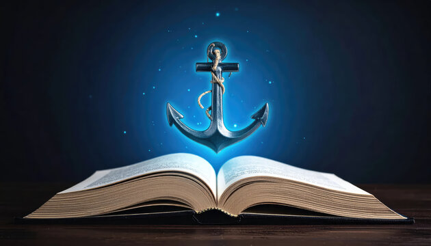 An open book with an anchor above it, symbolizing knowledge and guidance