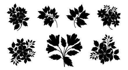 Fototapeta premium A collection of black floral silhouettes on a white background