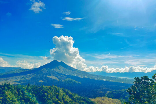 Kintamani, Bangli, Bali, Indonesia - March 25 2026: Mount Batur is an active volcano in Kintamani, Bangli, Bali, which is famous for its sunrise views and the largest caldera lake.