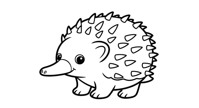 Adorable Kawaii Echidna Character Line Art Cute Spiky Mammal Drawing for Children's Educational Materials Wildlife Cartoon Representation and Creative Design Projects Capturing Australian Fauna Charm.