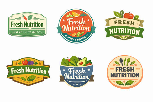 Set of fresh nutrition natural food labels promoting a healthy diet and organic eating for wellness
