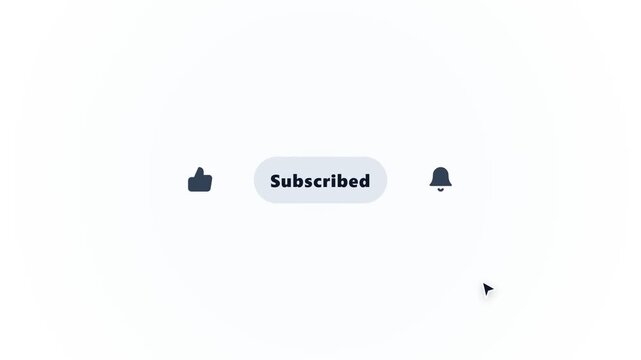 Animation of a mouse cursor clicking like, subscribe button and bell notification icon