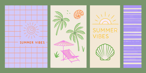 Colorful summer themed illustrations arranged in a vertical striped pattern © Debashis