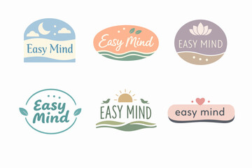 Obraz premium Easy mind wellness branding logo collection, illustrating serenity, mindfulness, and relaxation designs in calm pastel colors