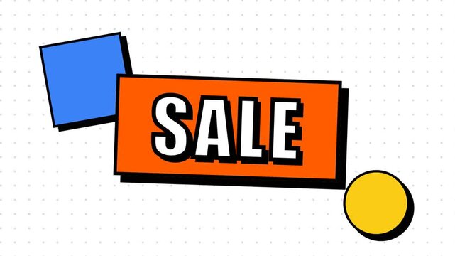 Pop art comic style animation of a sale sign with colorful geometric shapes