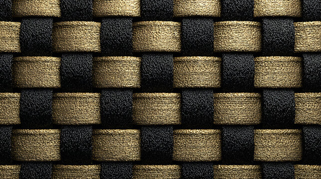 Seamless basketweave pattern with black and gold textures