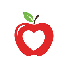 Fototapeta premium Red Apple with White Heart Shape Cutout and Green Leaf