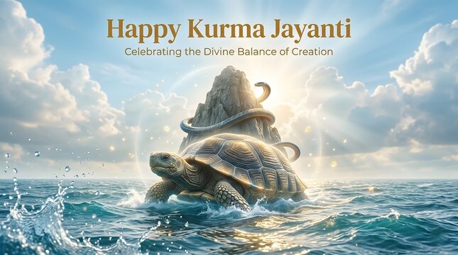 Kurma Jayanti Festival Poster Lord Vishnu Kurma Avatar, Samudra Manthan, Hindu Mythology Cinematic Design