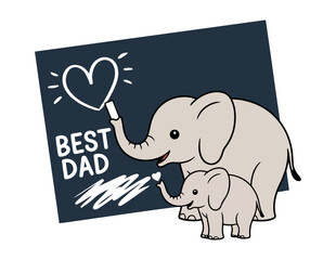 Fototapeta premium father's day a cartoon elephant and a baby elephant are holding a chalkboard that says best dad