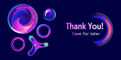 Fototapeta premium Colorful abstract bubbles and a thank you message on dark blue